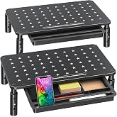 Zimilar 2 Pack Monitor Stand Riser with Drawer, 3 Height Adjustable | Monitor Stand with Unique Star Mesh, Metal Monitor Riser for Computer Laptop Notebook Printer