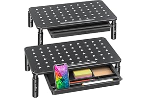 Zimilar 2 Pack Monitor Stand Riser with Drawer - 3 Height Adjustable Metal Monitor Stand with Unique Star Mesh for Computer Laptop Notebook Printer