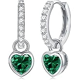 Birthstone Heart Earrings 925 Sterling Silver Huggie Hoop Earrings with Heart CZ Hypoallergenic Jewelry Anniversary Birthday Gifts for Her Women Mom Wife