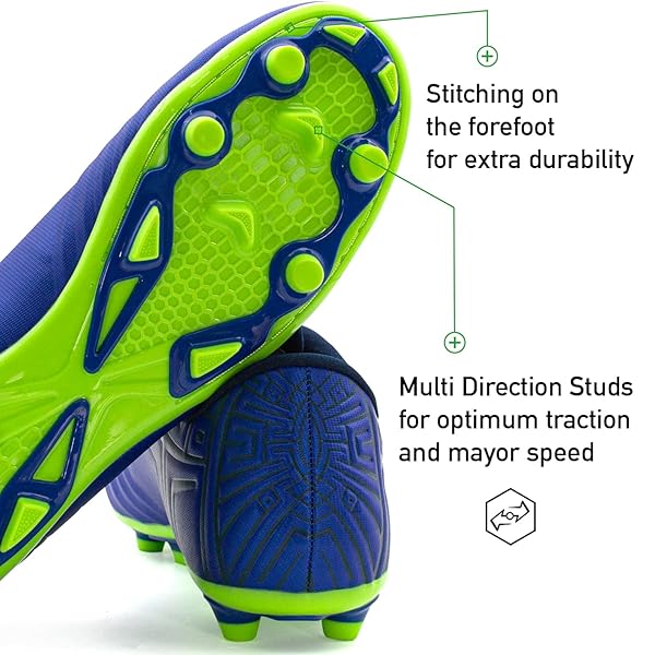 RUNIC SOCCER CLEATS FOR MEN – FIRM GROUND SOCCER SHOES WITH MULTI-SHAPED STUDS, FOOTBALL SHOES WITH TEXTURED FOREFOOT, SOFT LINING, FLEXIBLE UPPER, AND REINFORCED STITCHING