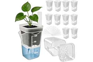 12pcs 2in/5cm Self Watering Plant Pots with 12 Plant Labels, Small Clear Plastic Propagation Cups with Water Level Indicator 