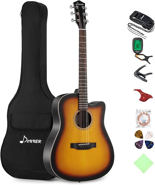 Donner Cutaway Acoustic Guitar Package, Beginner Guitar Kit 41 inch