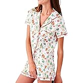 GZDINH Womens 2 Piece Pajamas Set, Monkey Print Soft Button Down Vacation Beach Shorts Set Y2k Preppy Loungewear Pjs