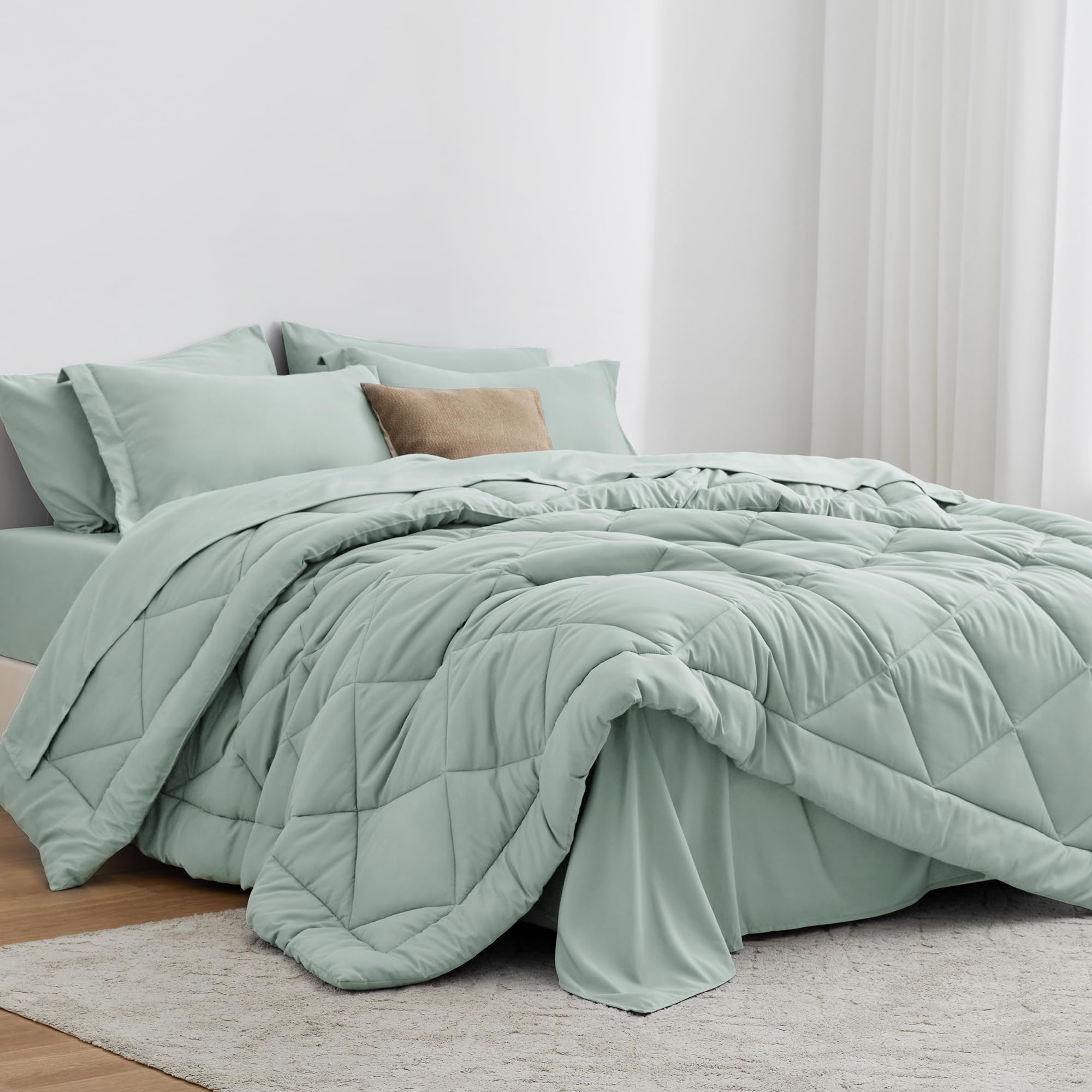Love's cabin Queen Comforter Set Aqua, 7 Pieces Queen Bed in a Bag, All Season Bedding Sets with 1 Comforter, 1 Flat Sheet, 1 Fitted Sheet, 2 Pillowcase and 2 Pillow Sham Image Love's cabin Queen Comforter Set Aqua, 7 Pieces Queen Bed in a Bag, All Season Bedding Sets with 1 Comforter, 1 Flat Sheet, 1 Fitted Sheet, 2 Pillowcase and 2 Pillow Sham Image