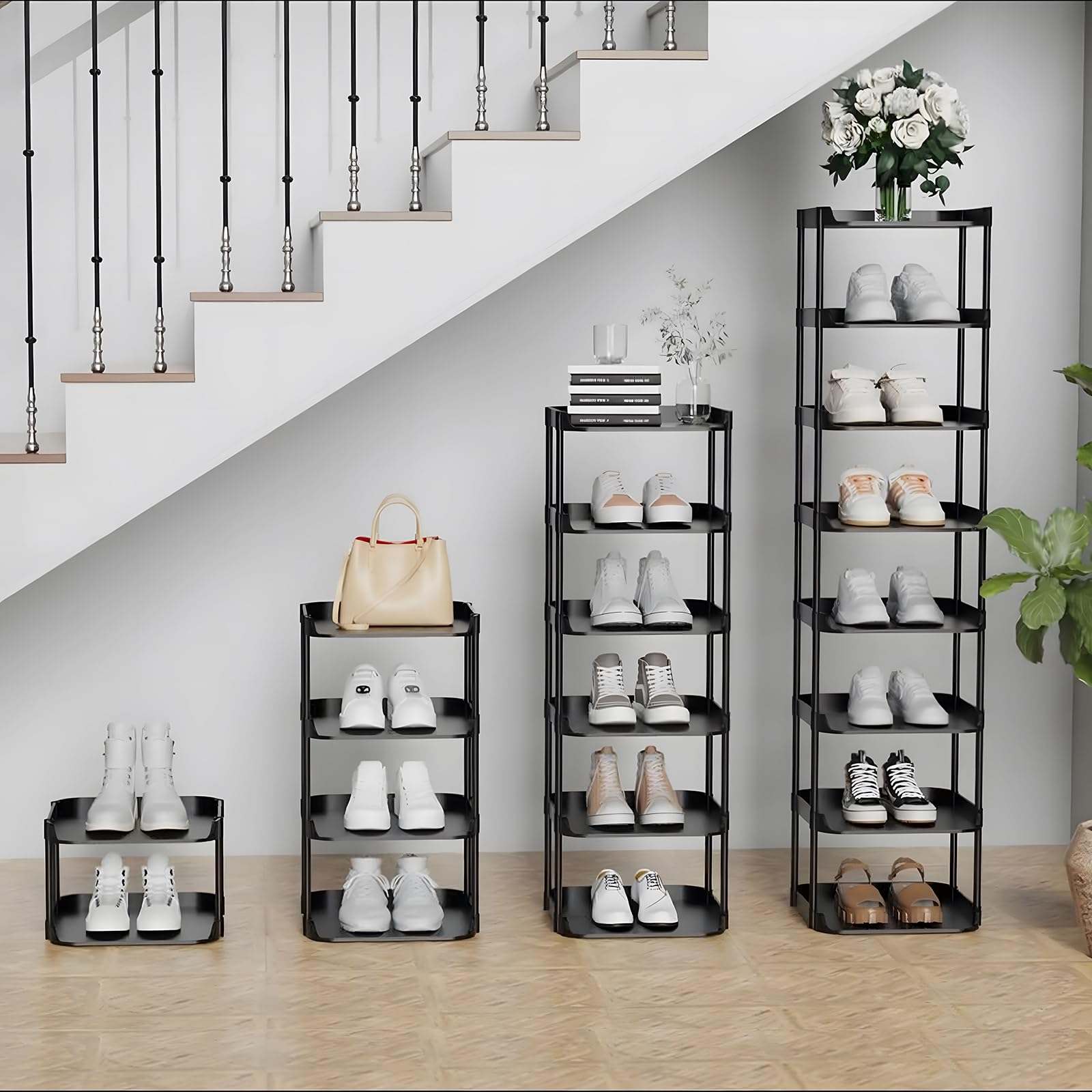 Altdnmaf 6 Ebenen Schmal Schuhregal, Mehrschichtiges Hoch Schuhregale Platzsparend, Stapelbar Klein Standregal, Vertikales Plastik Regal, Shoe Rack für Treppe, Flur, Küche, Schlafzimmer, Schwarz 4