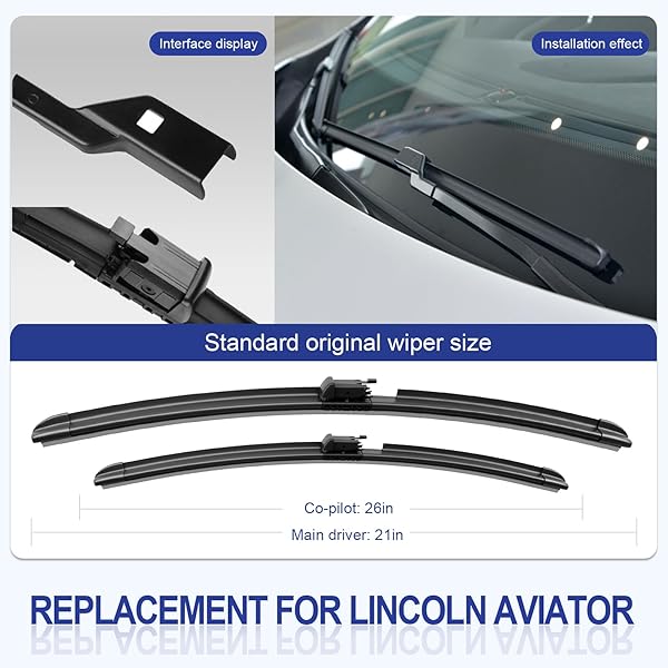 EMITHSUN® 26″+21″+11″ SPRAYER WIPER BLADES AUTOMOTIVE FRONT REAR WINDSHIELD WIPERS REPLACEMENT FOR LINCOLN AVIATOR 2020-2023,NOT HEATED EASY DIY INSTALL (SET OF 3)