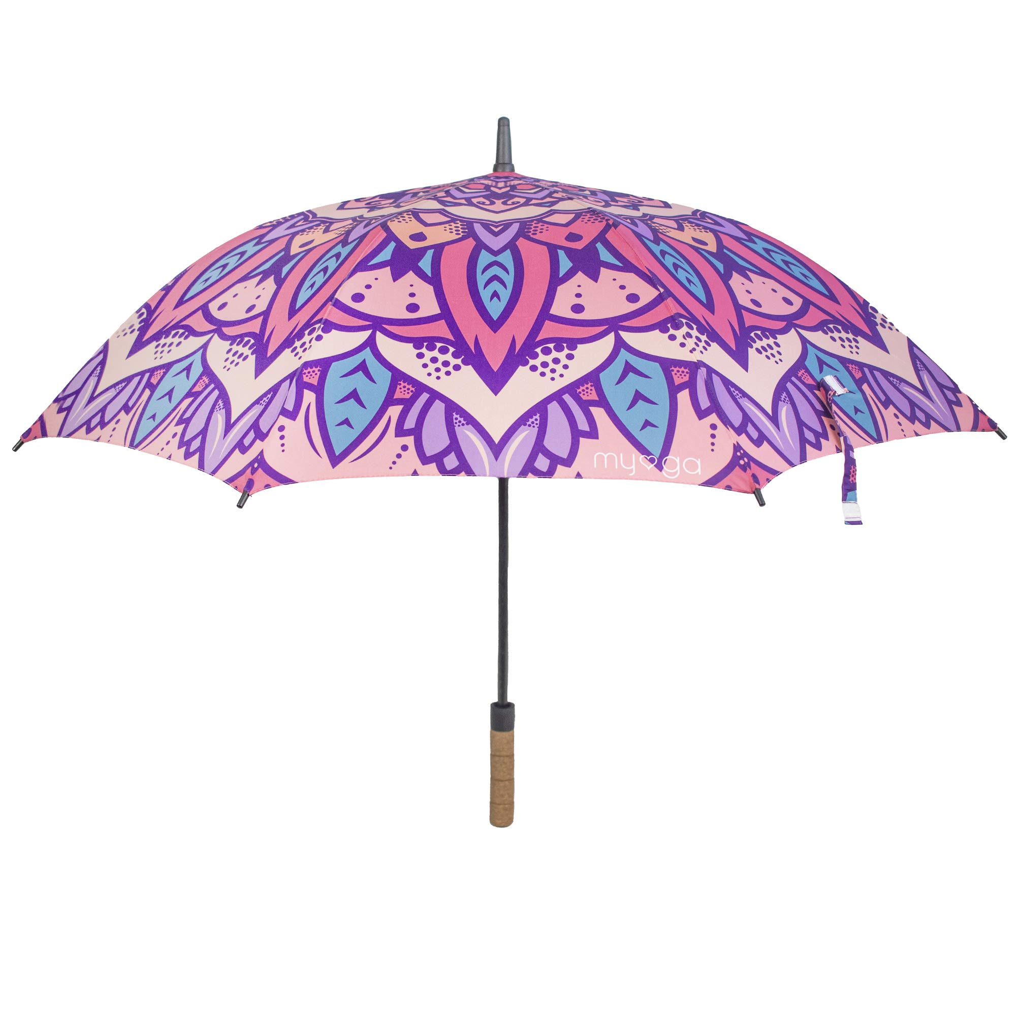 Myga Umbrella - Large Oversize Brolly with Auto Open and Cork Handle for Men and Women - Lightweight, Windproof & Wind Resistant for Rain & Sun Protection - Mandala