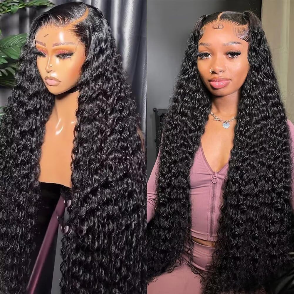 MSGEM 13x6 HD Lace Front Wigs Human Hair Deep Wave Lace Front Wigs 22 Inch Deep Curly Transparent Lace Frontal Wigs for Black Women Pre Plucked with Baby Hair Bleached Knots Natural Black Color