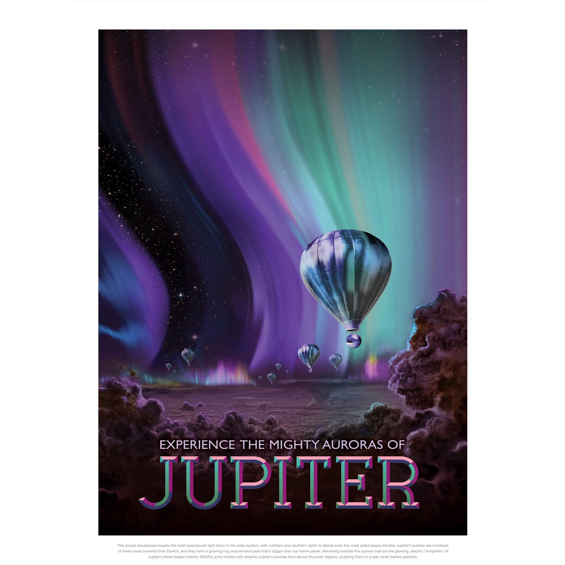 Jupiter Mighty Auroras NASA Space Tours Travel Large Wall Art Poster Print Thick Paper 18X24 Inch