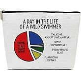 Ythuil Swimming Gifts Makeup Bag, Swim Bags for Swimmers, A Day In The Life Of A Wild Swimmer, Team Coach Cosmetic Pouch for Purse, Birthday Thank You Gifts for Women Female Teacher Girls