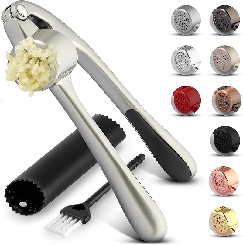 Zulay Kitchen Premium Garlic Press Set - Rust Proof, Easy-Squeeze Differs
