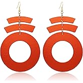 KaFu Bohemian Wooden Earrings for Women Vintage Natural Wood Hollow Round Earrings Handmade Lightweight Wood Geometric Dangle Drop Earrings Jewelry Gifts