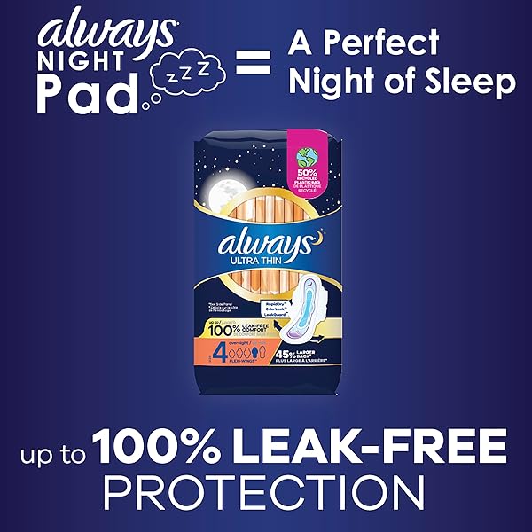 ALWAYS ULTRA THIN OVERNIGHT PADS WITH WINGS, SIZE 4, OVERNIGHT, 96 COUNT