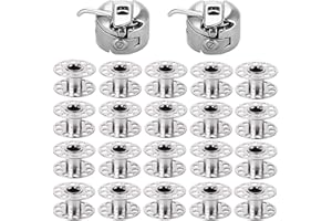 YEQIN 2 Pieces Bobbin Case with 20 Pieces Sewing Machine Metal Bobbins, Replacement Bobbins for Craft Sewing, Compatible with Brother, Janome, Singer, Bernina, Toyata, Etc Front Loading 15 Class Machines