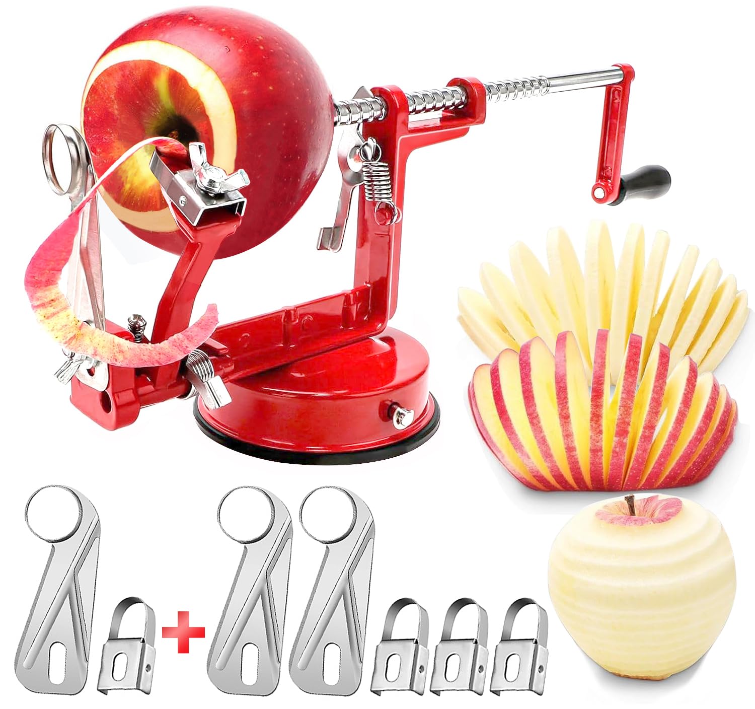 Photo 1 of Apple Peeler Corer, Long lasting Chrome Cast Magnesium Alloy Apple Peeler Slicer Corer with Stainless Steel Blades and Powerful Suction Base for Apples and Potatoes(Red)