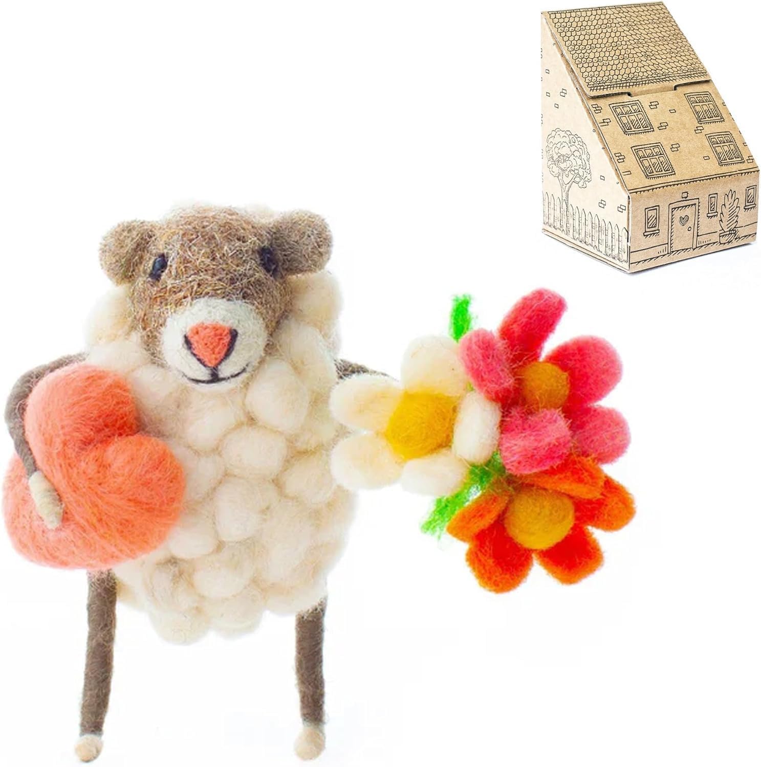 Sew Heart Felt | Heart and Flowers Sheep | Handmade for Mum | Hand-Felted Wool Sheep Ornament | Cute Keepsake Decoration