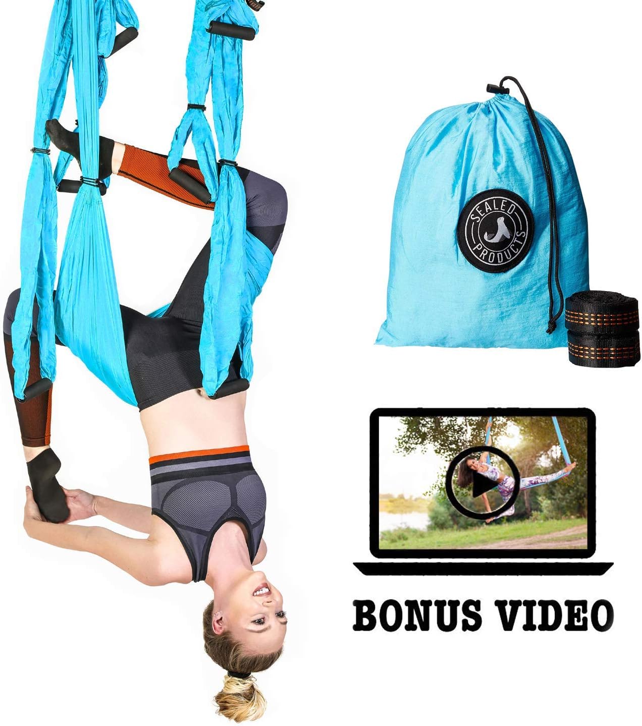 Sealed Products Aerial Yoga Swing – Premium Yoga Trapeze Set for Aerial Yoga Hammock Activities – Swing for Balance Flexibility and Back Pain Relief – Daisy Chains Included