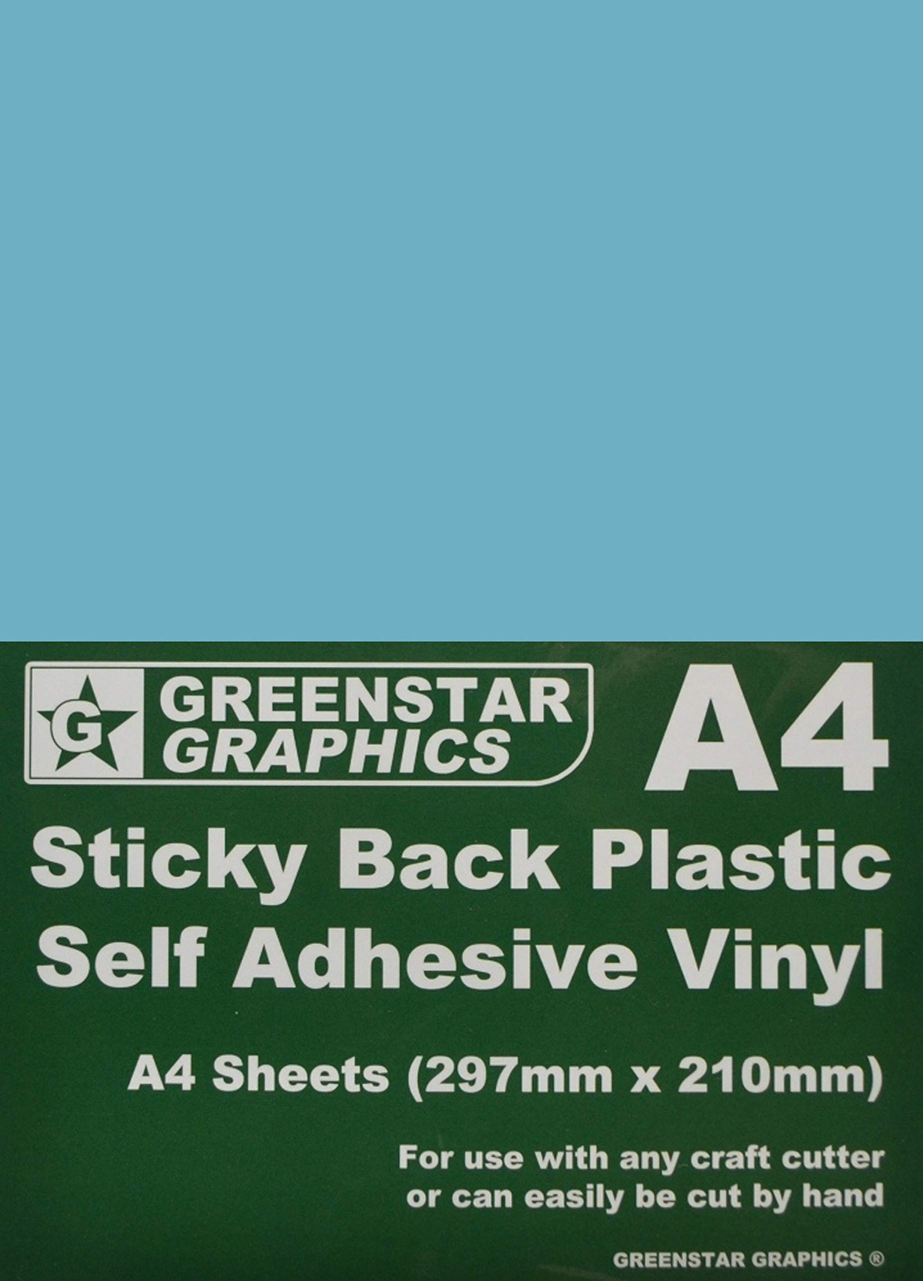 GREENSTAR GRAPHICS Glossy A4 Sticky Back Plastic SELF Adhesive Art & Craft Vinyl (10 Sheet Pack). Compatible with 12” Cricut, Silhouette Cameo/Curio/Portrait, Scan N Cut (Light Blue Gloss 10 A4)