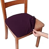 smiry Stretch Spandex Jacquard Dining Room Chair Seat Covers, Removable Washable Anti-Dust Dinning Upholstered Chair Seat Cushion Slipcovers - Set of 4, Dark Purple