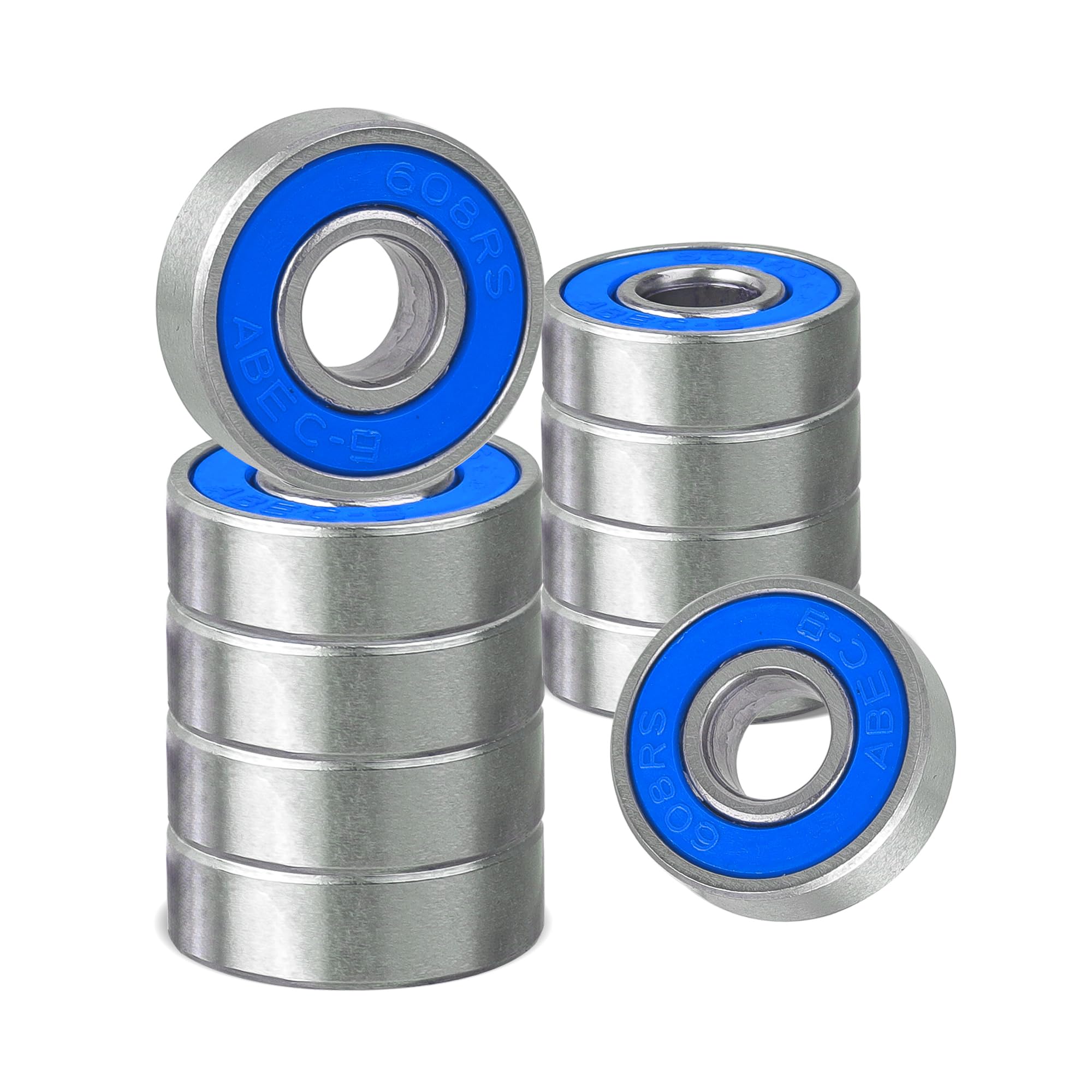 Rybtd 10 PCS Ball Bearings Frictionless Color Miniature Metal Bearings ABEC-9 608 2RS Couble Shielded Bearings Stainless Steel Bearings for Long Skateboards Four-wheel Skates Wheels（Blue）