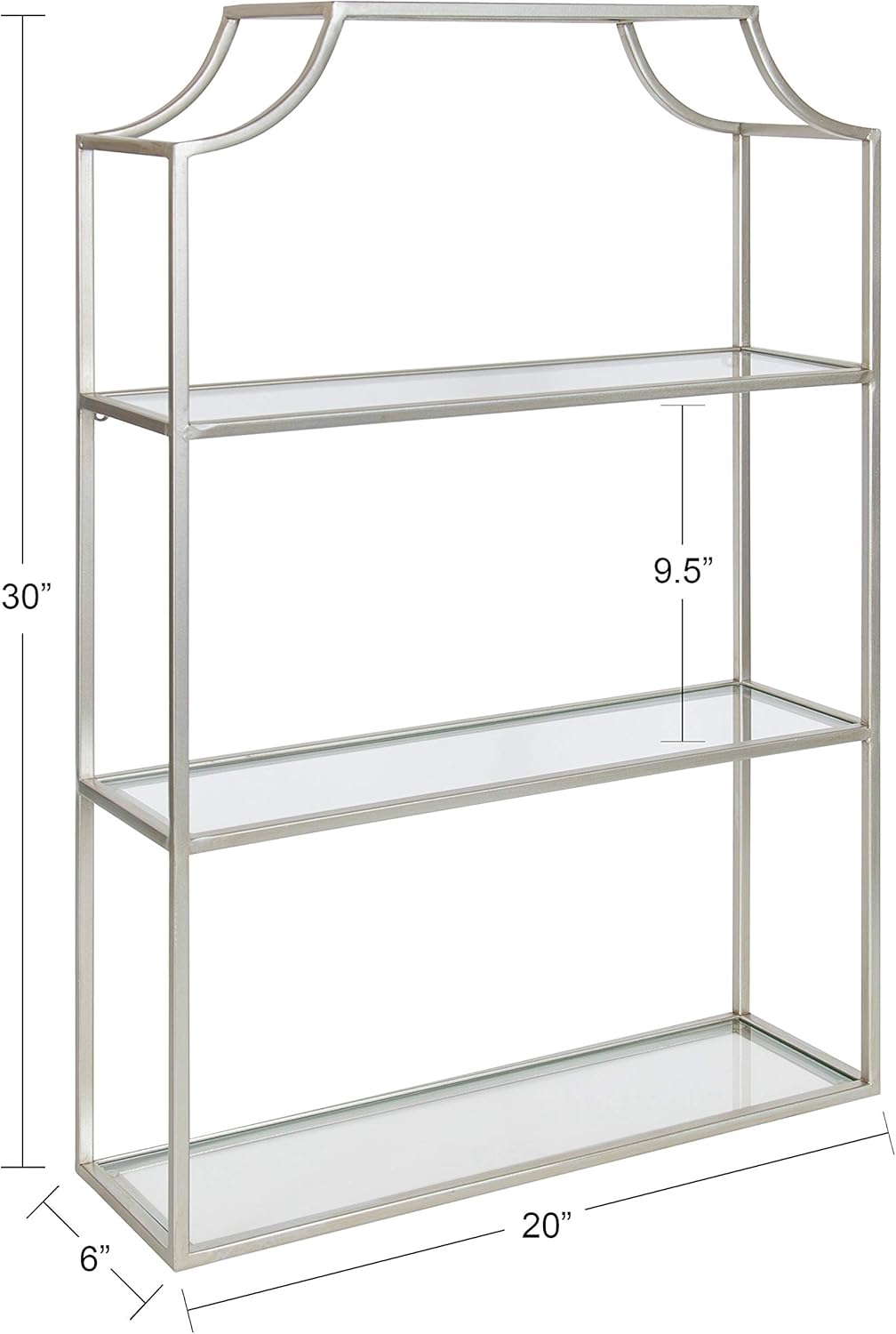 wall shelf hangers on Amazon Com Kate And Laurel Ciel Glam 3 Tier Scalloped Wall Shelf 20 X 30 Silver Modern Shelving With Glass Tiers Furniture Decor