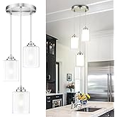 TENGXIN 3 Light Pendant Lights, Kitchen Island, Bedroom Modern Farmhouse Pendant with Dual Glass Shade, Brushed Nickel