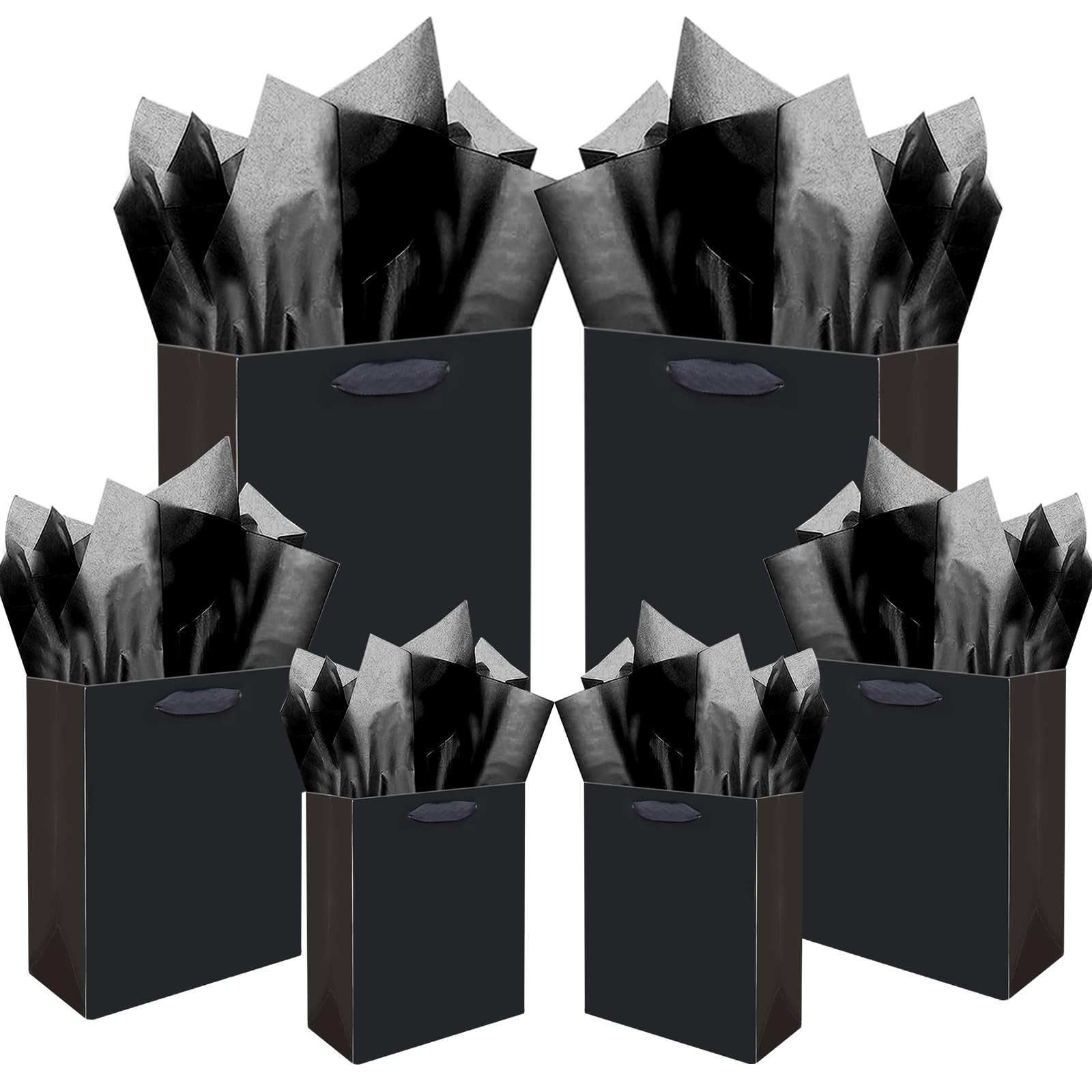 Photo 1 of qiqee Black Gift Bags with Tissue Paper Mulit Assorted Sizes 10PCS Present Party Favor Birthday Bags(2pcs Large 13", 4pcs Medium 9", 4pcs Small 6" Bags?30pcs Tissue Paper)