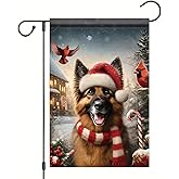 Saoplasa Christmas Garden Flag German Shepherd Dog with Santa Hat Candy Cane Cardinals 12x18 Inch Double Sided Outdoor Yard Banner for Holiday Winter Snow Decorations Festive Dog Lover Decor
