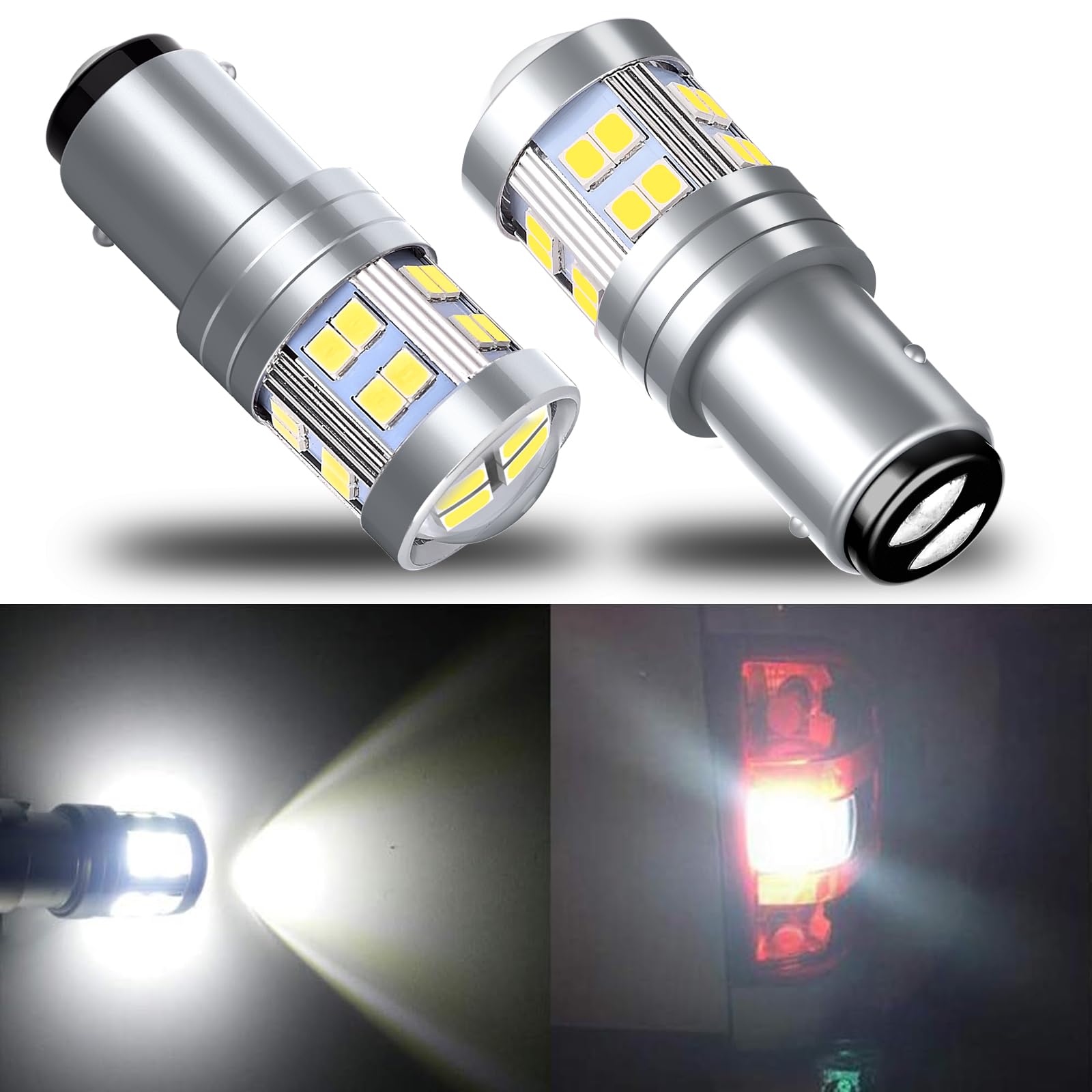 1157 Bay15D P21/5w LED Bulb, DC12V-24V 6W With Projector Super Bright 6000K, For Car Brake Lights, Parking Tail, Stop Light, Reverse Lights. (Pack Of 2)