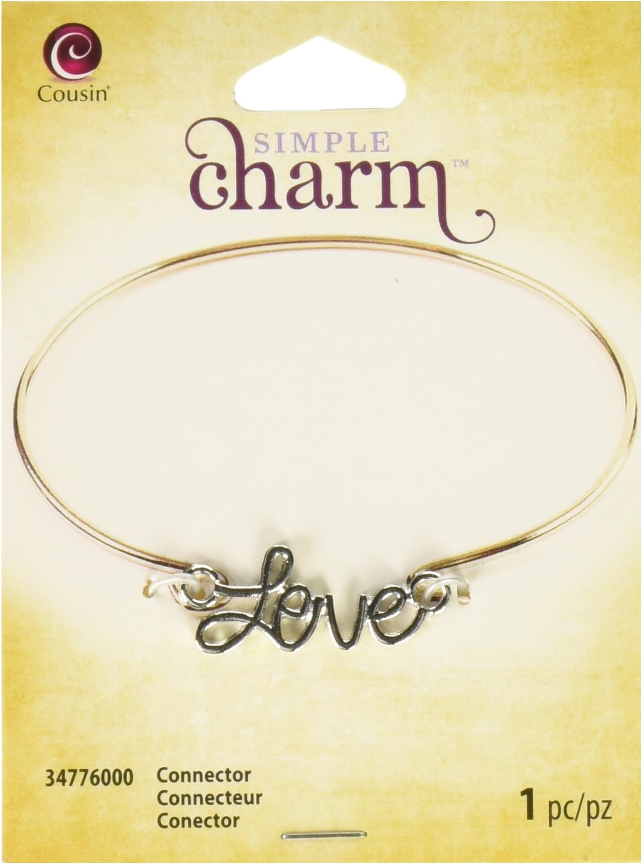 Cousin Simple Charm Connector, Silver Script Love, 1-Pack