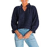Benfoly Women's Casual Business Eyelet Lace Blouses Tops V Neck Elegant Boho Tops Work Dressy Shirts Hollow Out Spring Summer