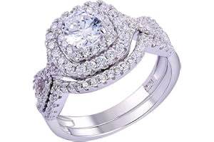 NEWSHE JEWELLERY Newshe Wedding Band Engagement Ring Set for Women 925 Sterling Silver 1.8Ct Round White AAAAA Cz Size 4-13