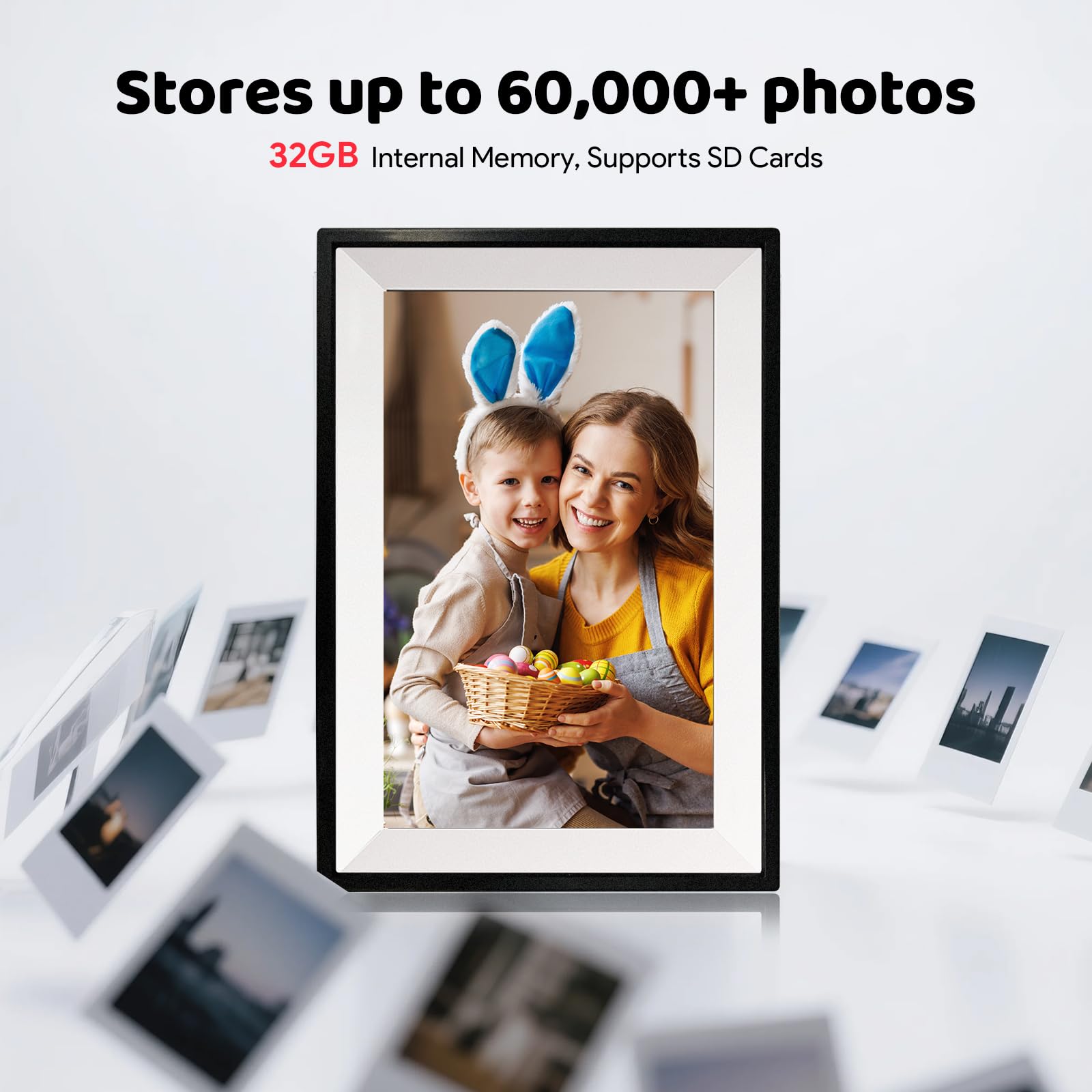 Frameo 10.1 Inch WiFi Digital Picture Frame, Photo Frame Electronic HD IPS Touch Screen 1280x800 32GB, Wall Mountable Smart Cloud Slideshow, Send Photos from Your Phone Anywhere, Gifts for Parents