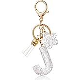 ANHBKAR Flower Resin Initial Keychain – Personalized Alphabet Keyring for Women, Girls – Cute Letter Key chain for Bag Charms