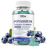 Potassium Citrate 1200mg Gummies for Adults Women & Men, Chewable Potassium Supplement for Reduce Leg Cramps & Muscle Health, Sugar Free, Blueberry Flavor, 60 Count