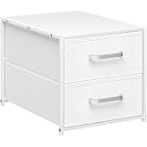 Homsorout 2 Drawers for Closet - Small Stackable Storage Organizer, Fabric Dresser Nightstand with Wooden Top &amp; Metal Frame, Closet Drawer Organizers and Storage for Bedroom, Entryway, Dorm, White