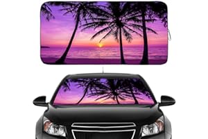 Gven Windshield Sun Shade, 2025 Foldable Purple Sunset Vehicle Windshield Protecion Heat Reduction Front Windshield Sun Shade Blocks UV Rays for Car Pickup Truck SUV (Sunset Purple, S)