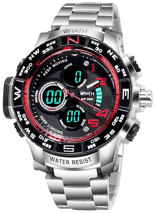 Luxury Singularity Analog & Digital Red Luxury Metal Chain Wristwatch for Men & Boys