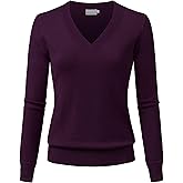 JSCEND Women's V-Neck Long Sleeve Solid Basic Soft Stretch Pullover Knit Sweater