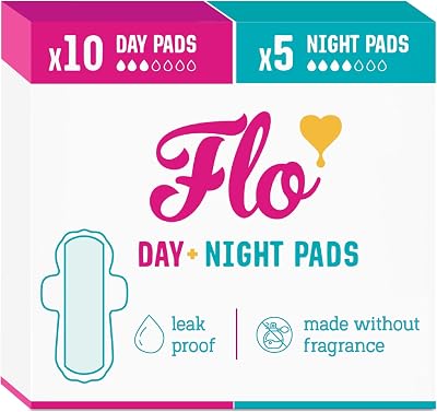 FLO Bamboo Period Pads Super Absorbent Winged Day & Night 15 Count