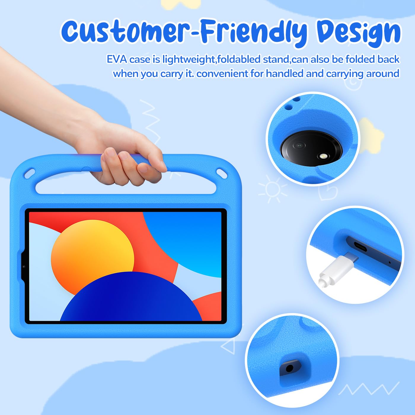 RollinCase Kinder Hülle für Xiaomi Redmi Pad SE 8.7 Zoll 2024, Eva Leicht Stoßfest Schutzhülle mit Kindergriff und Schultergurt, Blau 7