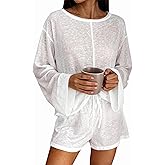 Remidoo Women's See Through Pajamas Long Sleeve Sleepwear Drawsting Mesh Sheer Pj Set