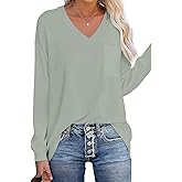 Flamingals Women's V Neck Long Gathered Sleeve Solid Business Work Tops Relaxed Fit Cute Shirts for Dressy Casual Wear