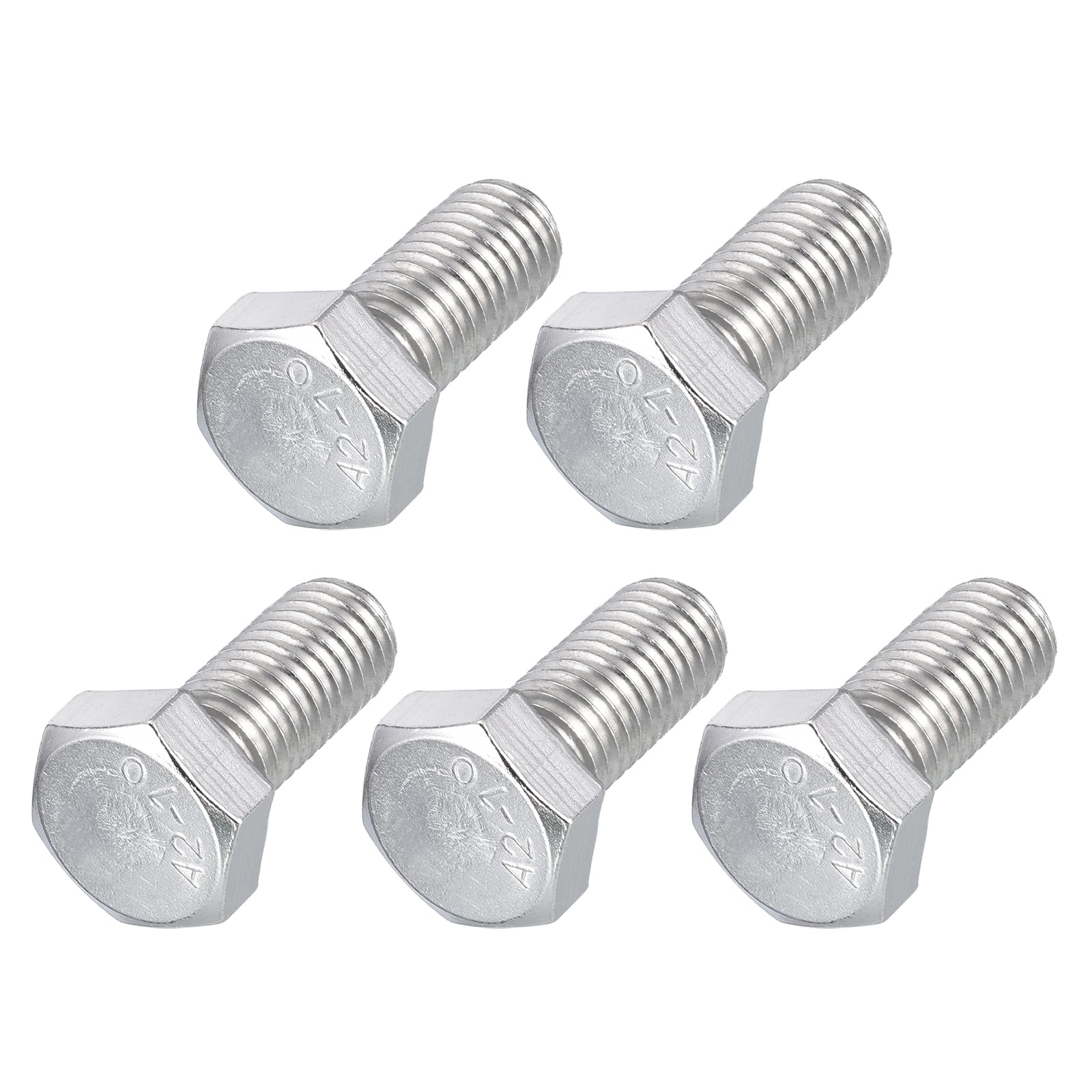 METALLIXITY Hex Bolts (M12-1.75x25mm) 5Pcs, 304 Stainless Steel Coarse Fully Threaded Hex Head Screw Bolt Machine Screws - for Furniture Repair, Silver
