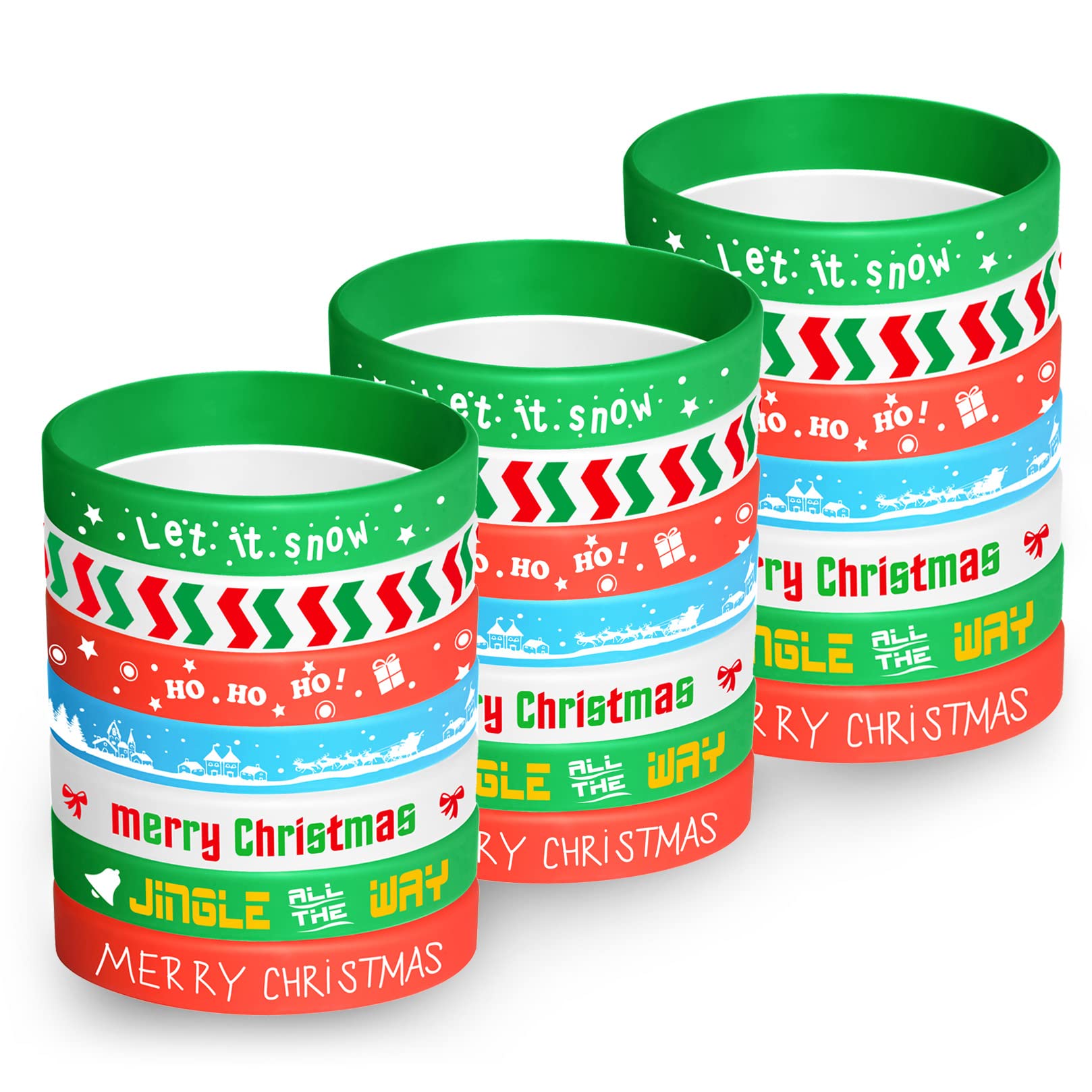 FEPITO 70 Pieces Christmas Wristband Silicone Wristbands Rubber Band Bracelets for Christmas Party Decoration Supplies