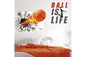 Gersoniel Christmas Basketball Wall Decor Gift 18 x 38 Inch 3D Self Adhesive Removable Basketball Wall Decal Stickers for Boys Bedroom Ball is Life Vinyl Dunk Silhouette Sticker Room Decor