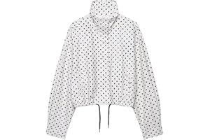 CUFEZN Womens Polka Dot Cropped Jacket Stand Collar Zip Up 2026 Trendy Casual Fashion Jacket Coat with Pockets