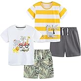 VZF 2-6T Toddler Boy Short Sets Boys Summer Dinosaur Outfits Cotton Short Sleeve Tops and Elastic Waist Shorts Matching Set