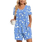 TAOHUADAO 2 Piece Women's Short Sleeve Pajama Sets, Lounge Sleepwear Ladies Pjs Sets with Pockets