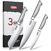 Huusk Chef Knife Set of 3, Japanese Stainless Steel Knife Set Dishwasher Safe, Ultra Sharp Kitchen Knives Sets with Ergonomic Anti-slip Handle, Professional Cooking Knives Sets, Christmas Gift for Men